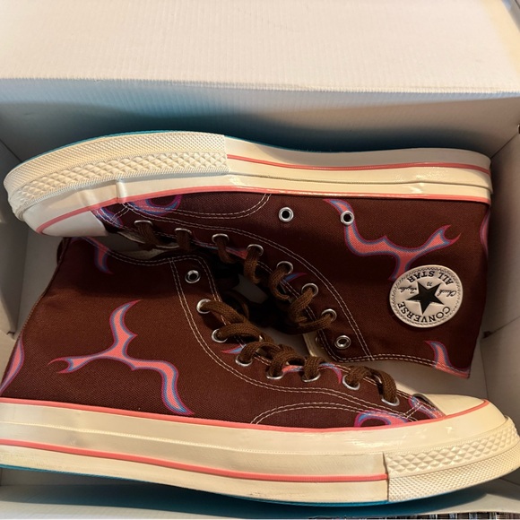 Converse Brown High-Tops with Pink and Blue Swirl - Golf Wang Tyler - Picture 2 of 11